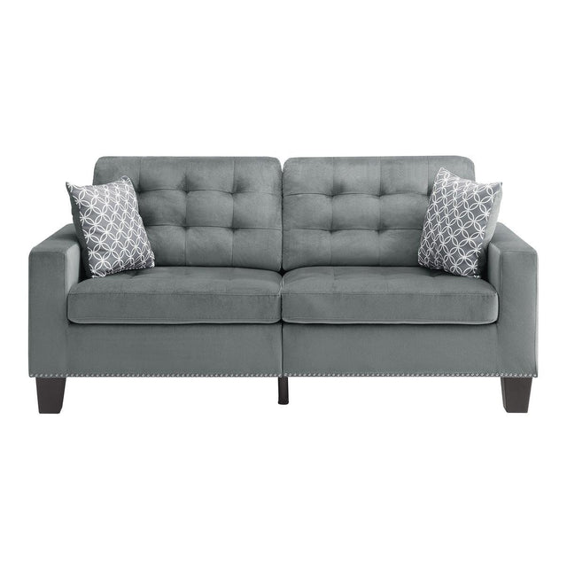 Lantana Gray Tufted Fabric Sofa front view