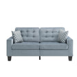 Lantana gray tufted fabric sofa with 2 pillows front view