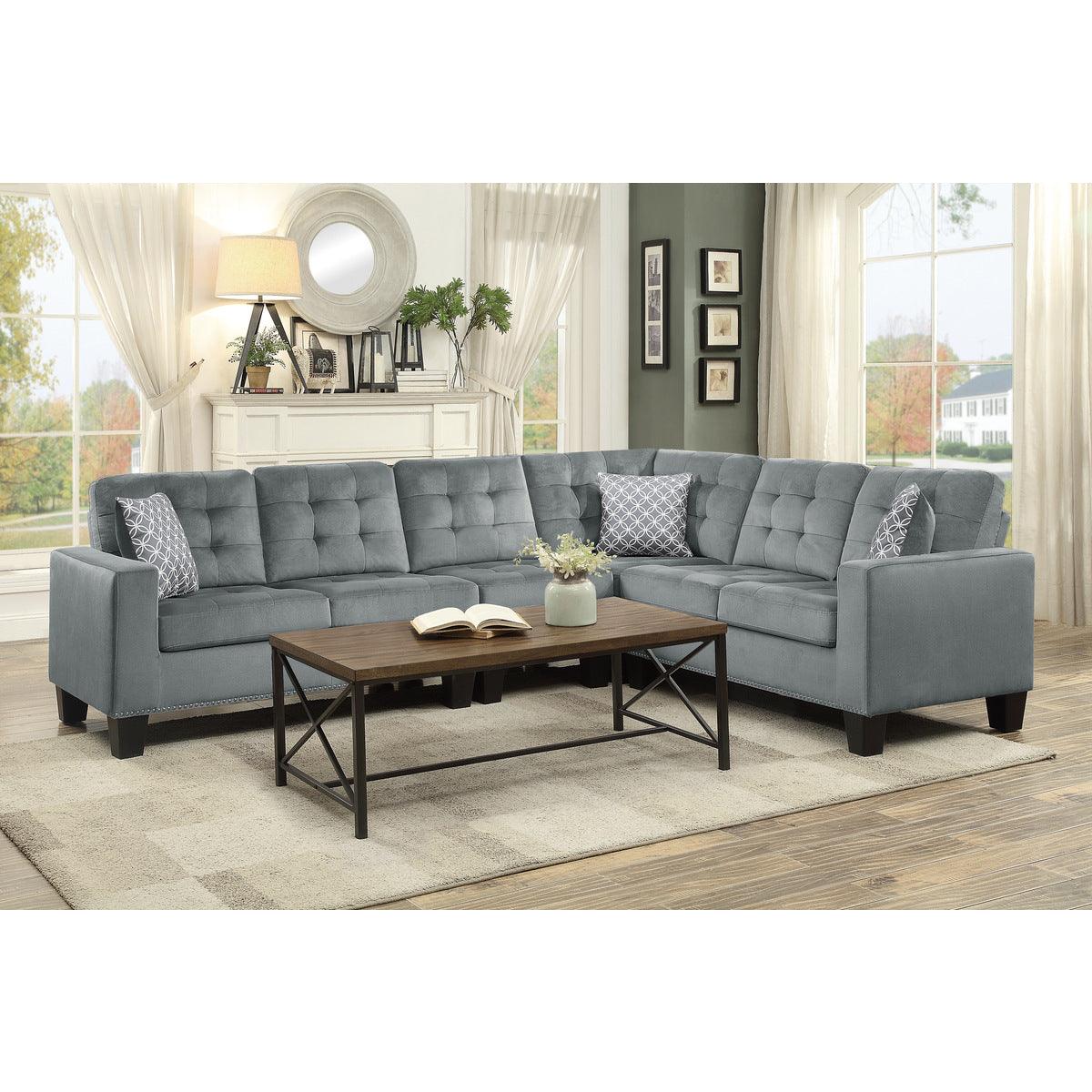 Living room setting with Lantana Gray Sectional sofa