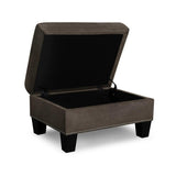 Lantana Chocolate Velvet Tufted Storage Ottoman open storage compartment