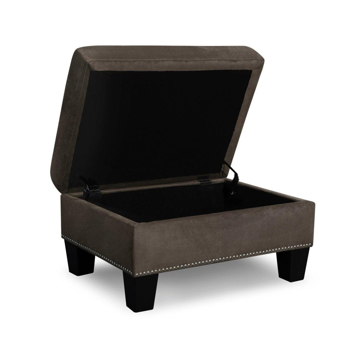 Lantana Chocolate Velvet Tufted Storage Ottoman open storage compartment