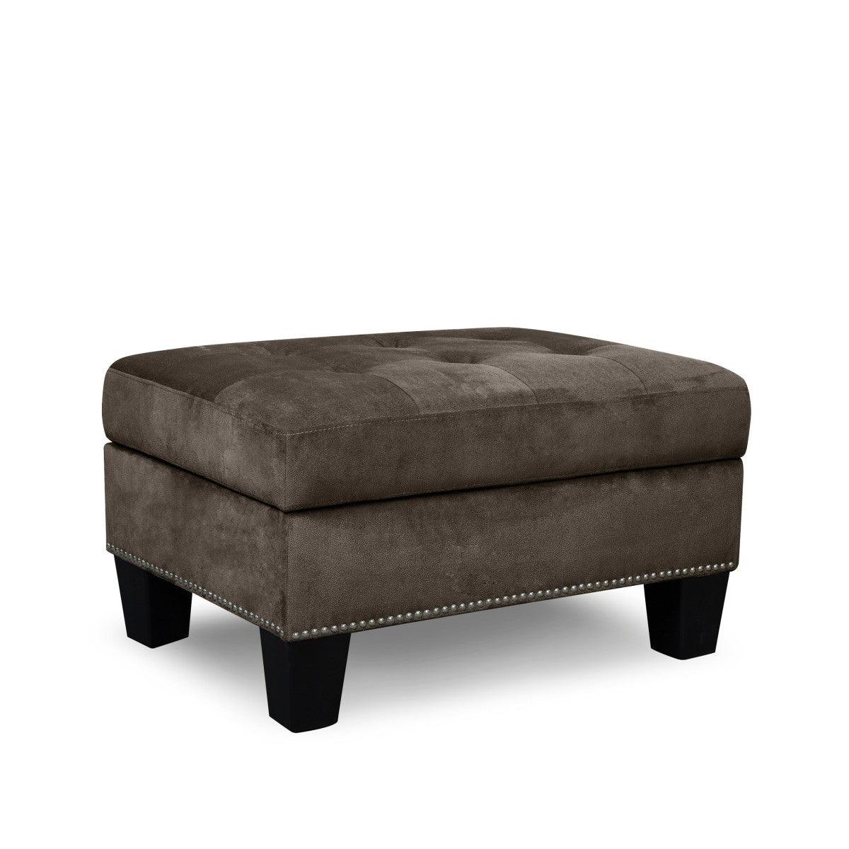 Lantana Chocolate Solid Wood And Plywood Microfiber Velvet Upholstered Tufted Storage Ottoman - Ella Furniture