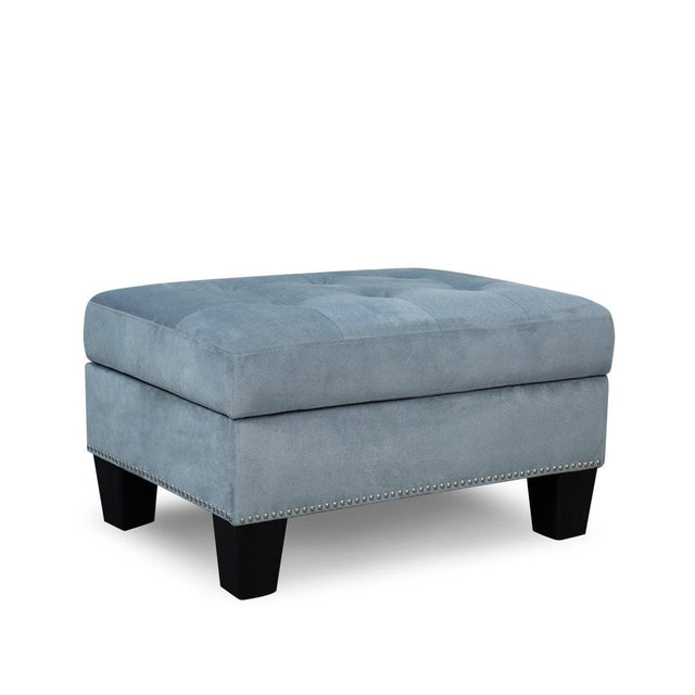 Lantana gray velvet tufted storage ottoman front view