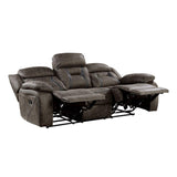 Madrona Hill Dark Brown Solid Wood, Plywood Polished Microfiber Upholstery Double Reclining Sofa - Ella Furniture