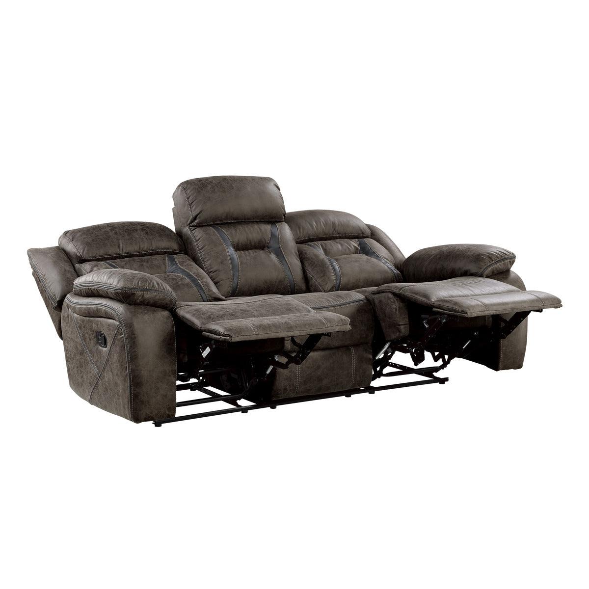 Madrona Hill Dark Brown Solid Wood, Plywood Polished Microfiber Upholstery Double Reclining Sofa - Ella Furniture