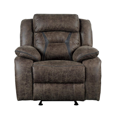 Madrona Hill dark brown polished microfiber glider reclining chair front view