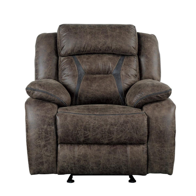 Madrona Hill Dark Brown Solid Wood Plywood Polished Microfiber Upholstery Glider Reclining Chair - Ella Furniture