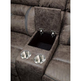 Madrona Hill Dark Brown Polished Microfiber Upholstery Double Reclining Love Seat Center Console - Ella Furniture