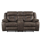 Madrona Hill Dark Brown Polished Microfiber Upholstery Double Reclining Love Seat Center Console - Ella Furniture
