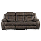 Madrona Hill Dark Brown Solid Wood, Plywood Polished Microfiber Upholstery Double Reclining Sofa - Ella Furniture