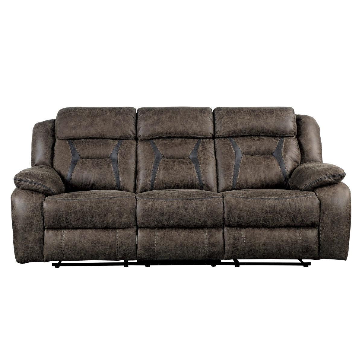 Madrona Hill Dark Brown Solid Wood, Plywood Polished Microfiber Upholstery Double Reclining Sofa - Ella Furniture