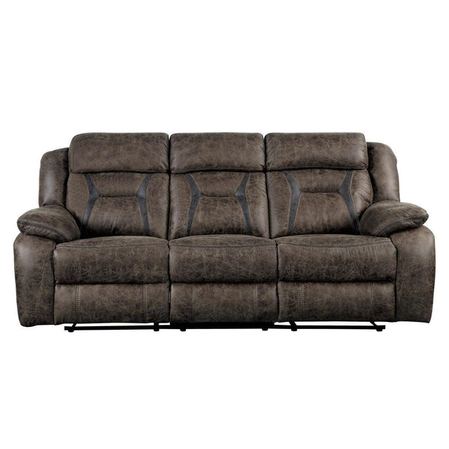 Madrona Hill Dark Brown Solid Wood, Plywood Polished Microfiber Upholstery Double Reclining Sofa - Ella Furniture
