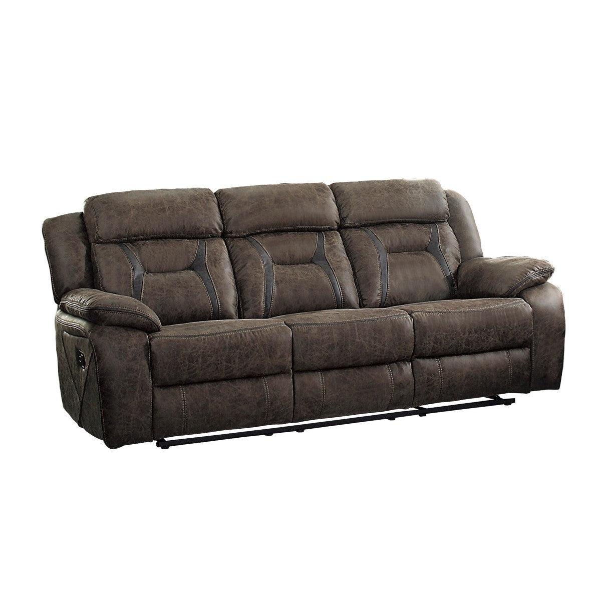 Madrona Hill Dark Brown Solid Wood, Plywood Polished Microfiber Upholstery Double Reclining Sofa - Ella Furniture