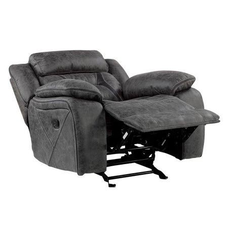 Madrona Hill Gray Glider Reclining Chair in reclined position