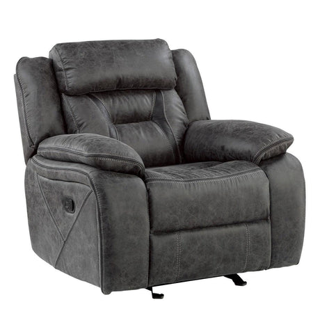 Side view of Madrona Hill Gray Glider Reclining Chair