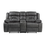 Madrona Hill Gray Polished Microfiber Upholstery Double Reclining Love Seat With Center Console - Ella Furniture