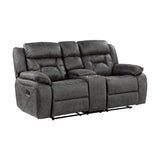 Madrona Hill Gray Polished Microfiber Upholstery Double Reclining Love Seat With Center Console - Ella Furniture