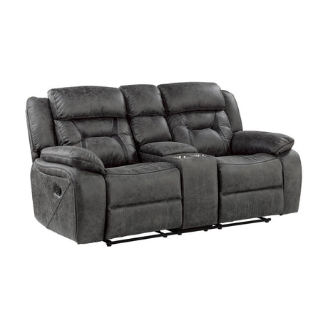 Side angle of Madrona Hill gray microfiber loveseat
