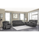Madrona Hill Gray Polished Microfiber Upholstery Double Reclining Love Seat With Center Console - Ella Furniture