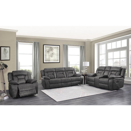 Multiple views of Madrona Hill gray recliner loveseat
