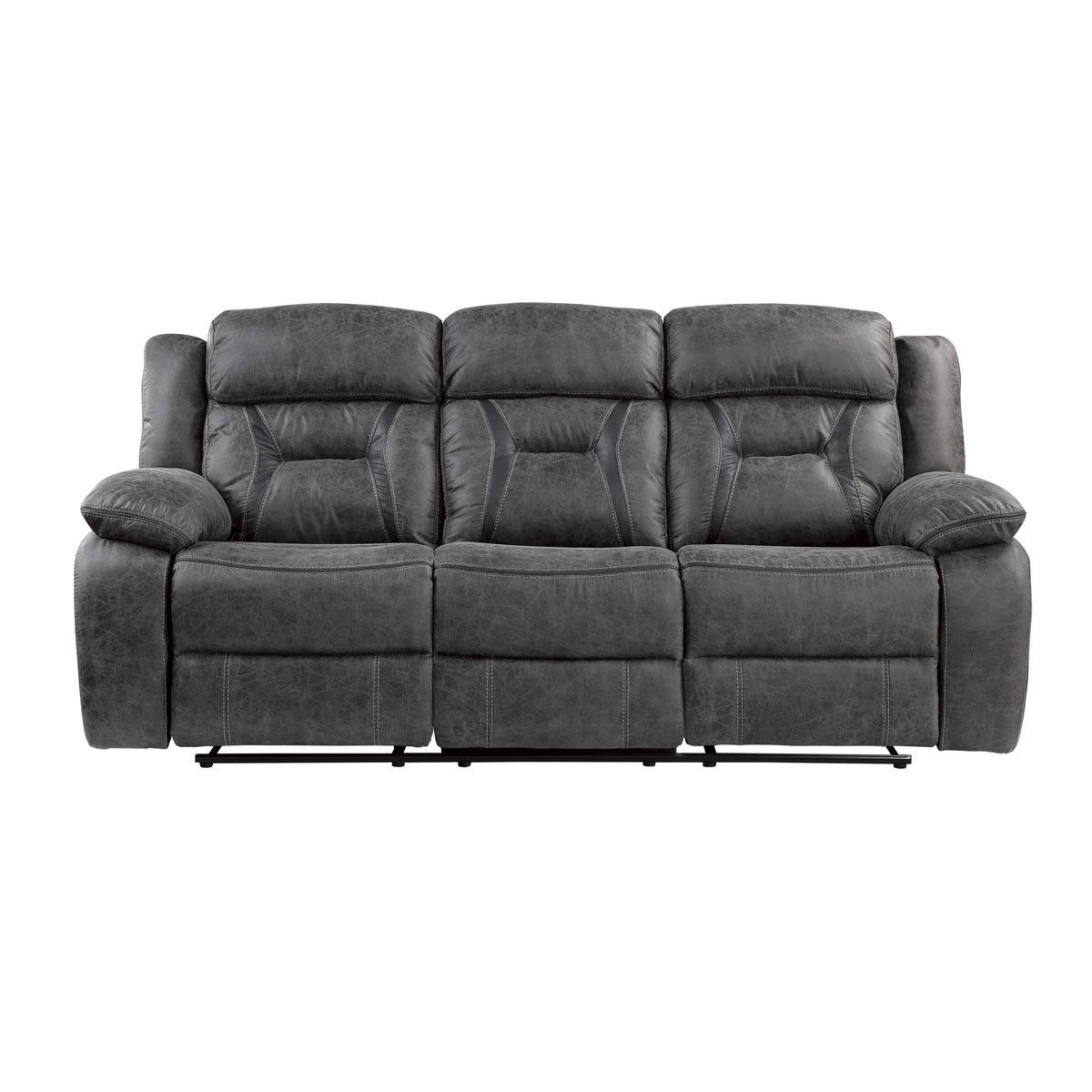 Madrona Hill Gray Solid Wood And Plywood Polished Microfiber Upholstery Double Reclining Sofa - Ella Furniture
