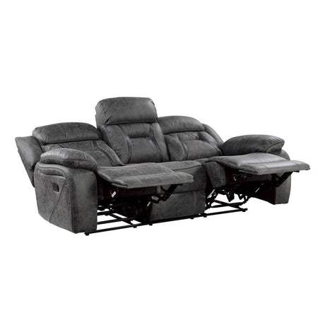 Madrona Hill Gray sofa with seats reclined showing footrests