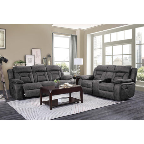 Madrona Hill Gray sofa showcasing reclining seat feature