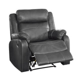 Yerba Dark Gray Lay Flat Reclining Chair, close-up of polished microfiber upholstery