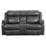 Front view of Yerba Dark Gray Microfiber Double Reclining Loveseat with Center Console
