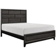 Side angle of Davi Gray King Panel Bed showing gray wood grain and panels