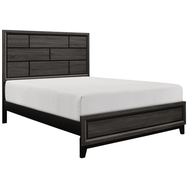 Side angle of Davi Gray King Panel Bed showing gray wood grain and panels