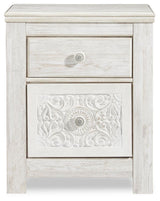 Paxberry Whitewash Two-Drawer Nightstand — front view