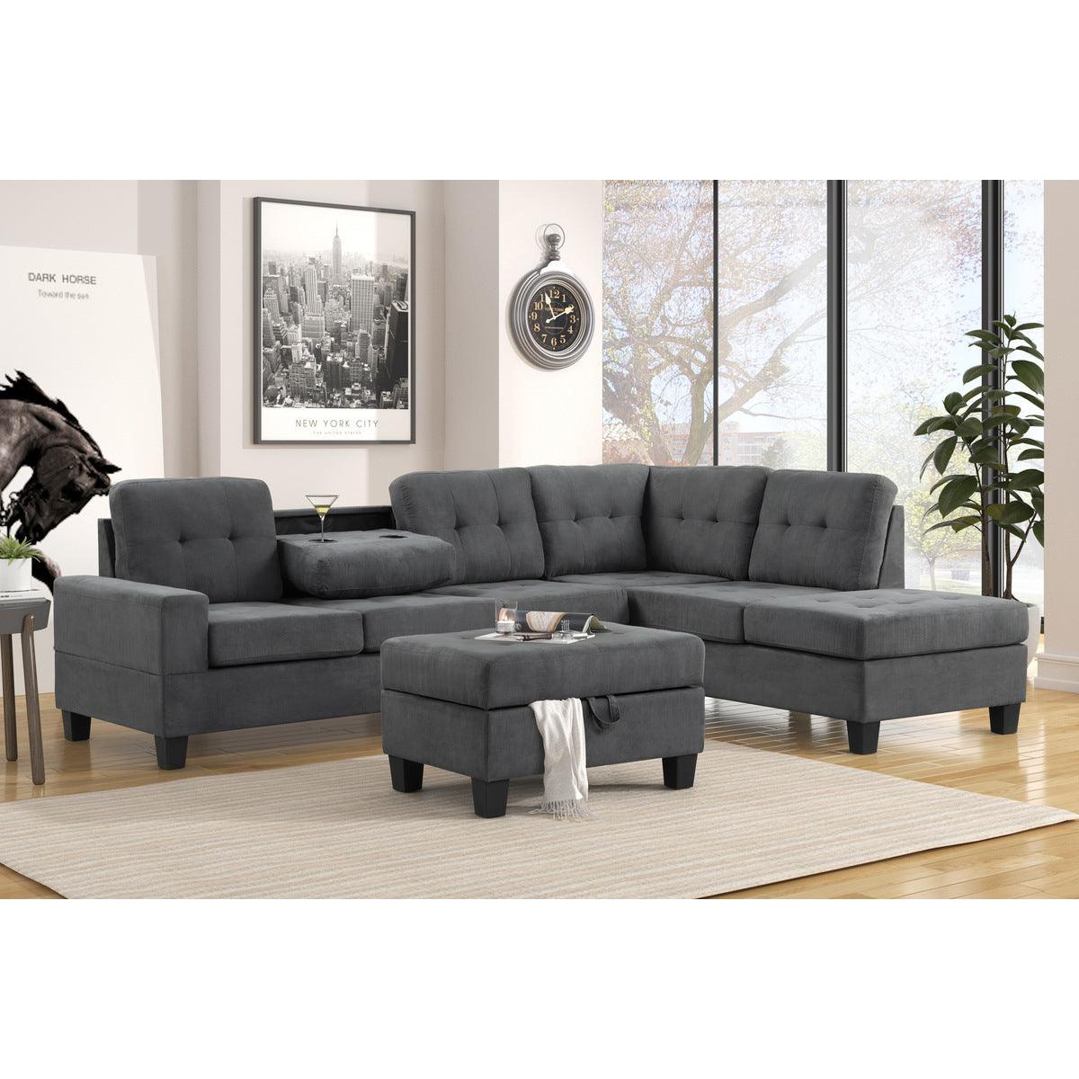 Side angle of Dark Gray Fabric Tufted Sectional Sofa