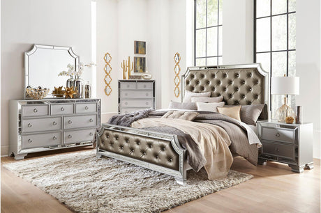 main view of Avondale Silver Upholstered Tufted Panel Bedroom Set bed