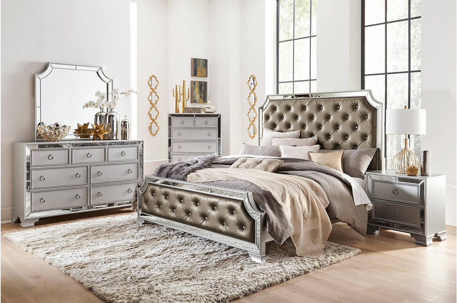 Avondale Gray Upholstered Tufted Panel Bedroom Set