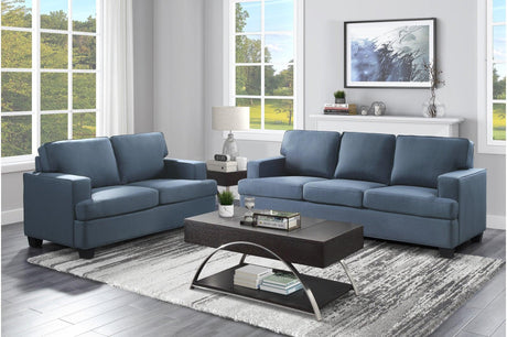 Main view of Elmont Blue Fabric Sofa and Loveseat set
