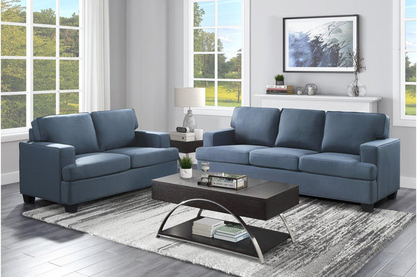 Main view of Elmont Blue Fabric Sofa and Loveseat set