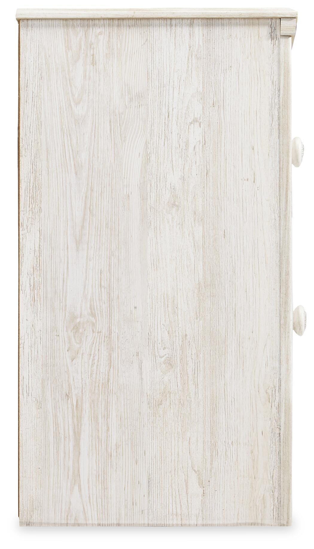 Paxberry Whitewash Two-Drawer Nightstand — side view