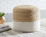 Sweed Valley Natural/white round pouf front view