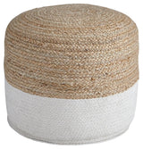 Sweed Valley Natural/white round pouf side view