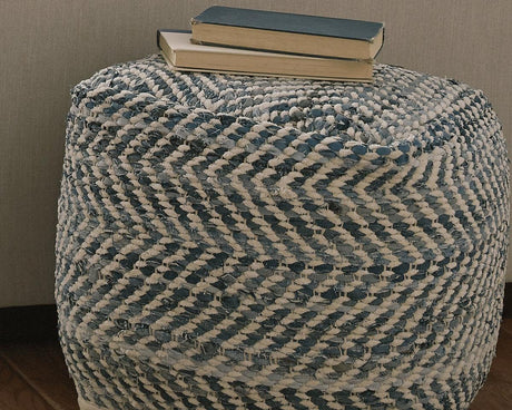 Chevron Blue Pouf front angle view