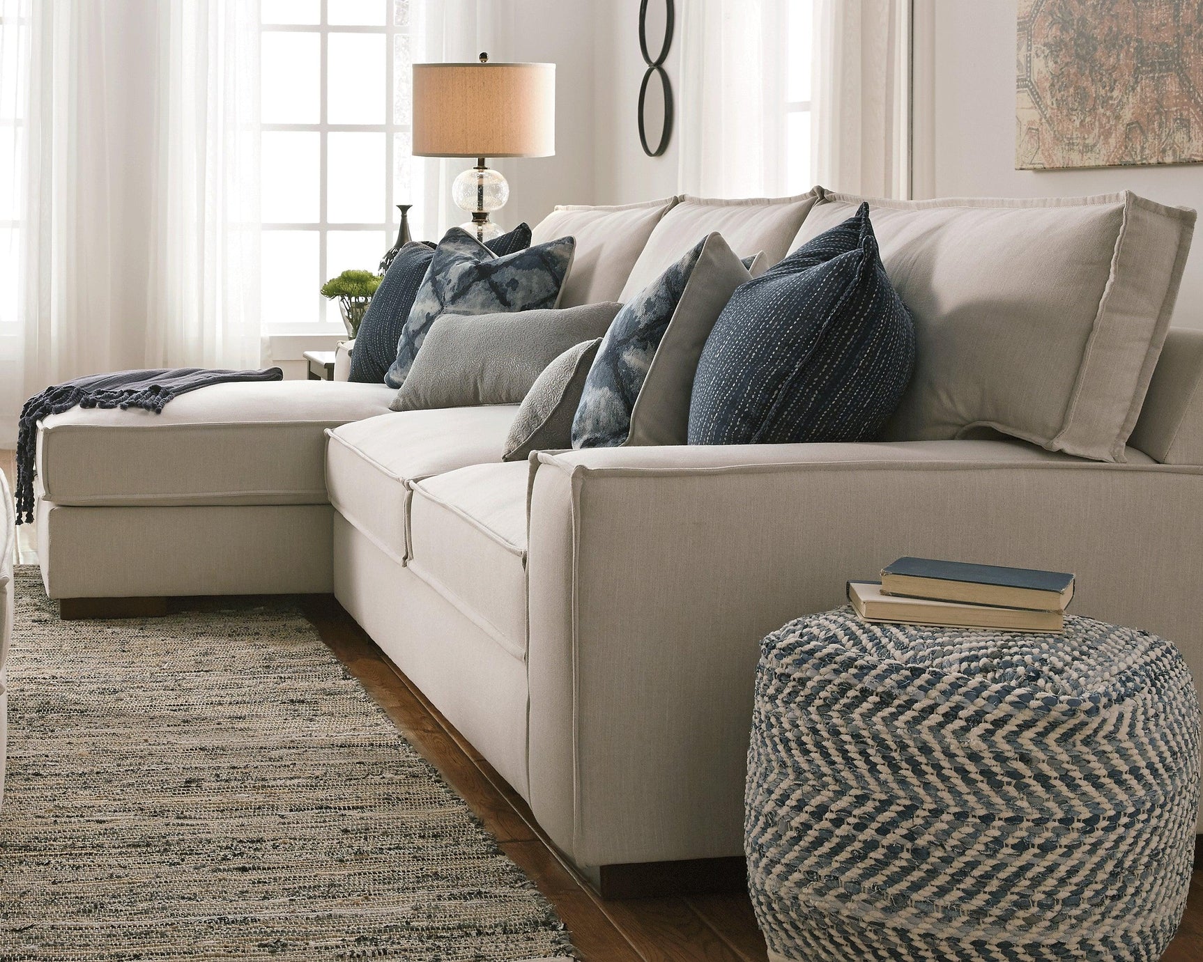Chevron Blue Pouf top close-up