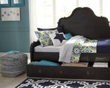 Chevron Blue Pouf detail of fabric pattern