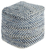 Chevron Blue Pouf side view