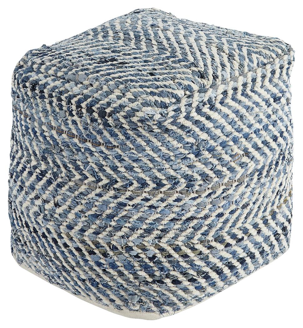 Chevron Blue Pouf side view