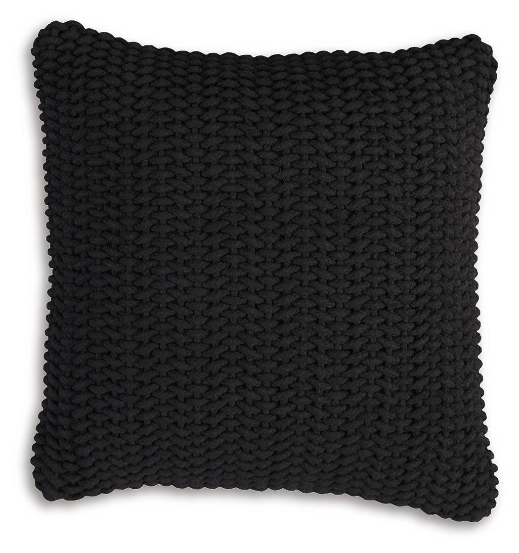Side angle of Renemore Black Pillow highlighting thickness and texture