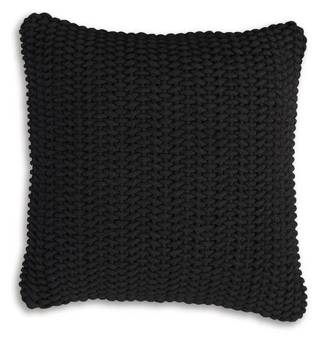 Side angle of Renemore Black Pillow highlighting thickness and texture