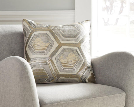 Meiling Metallic Pillow set of 4 - front view showing geometric hexagon pattern