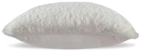 Back of Gariland White Faux Rabbit Fur Pillow with zipper