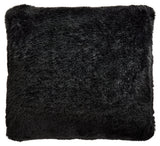 Side angle of Gariland Black Pillow showing plush faux fur face